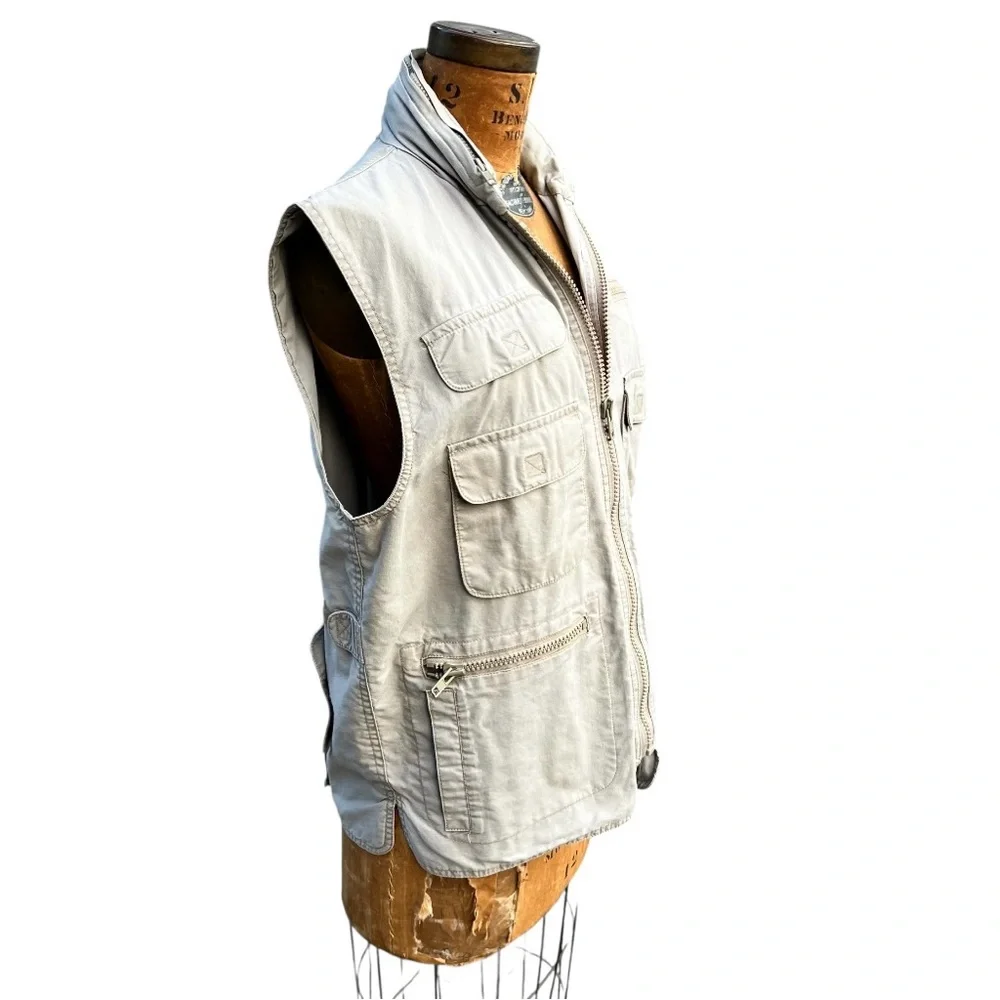 Vintage Banana Republic Men Safari Utility Bush Vest Hooded Hunting Fishing 80’s